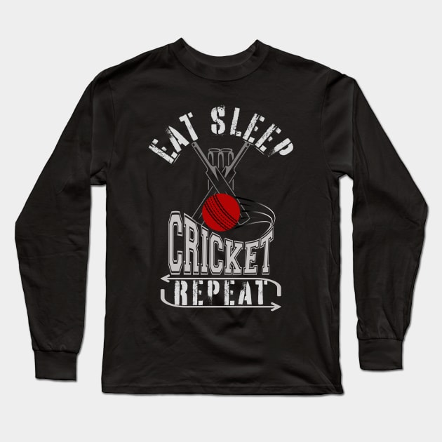 Eat Sleep Cricket Repeat Long Sleeve T-Shirt by Green Gecko Creative
